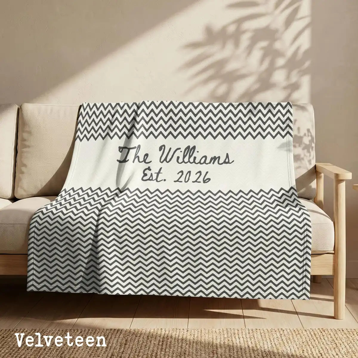 chevron custom family name personalized woven blanket detail 03