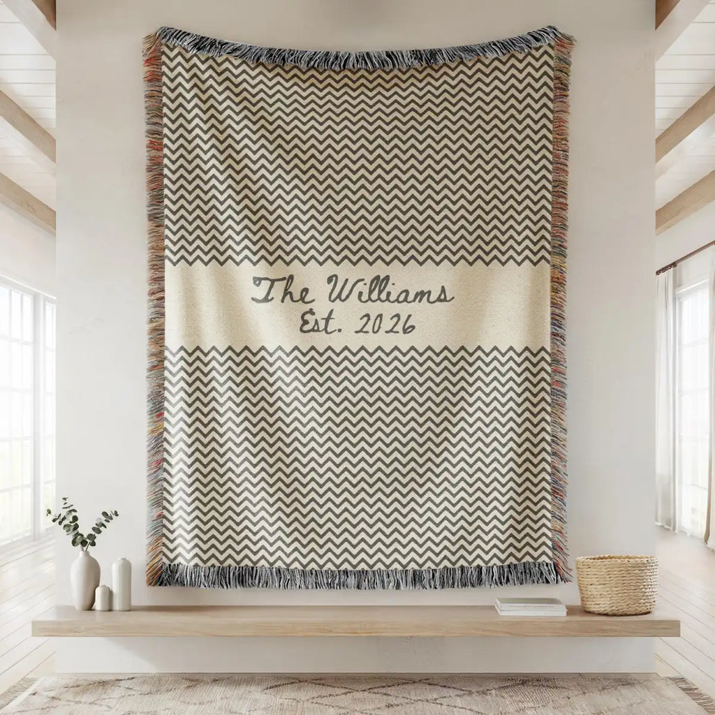 chevron custom family name personalized woven blanket detail 05