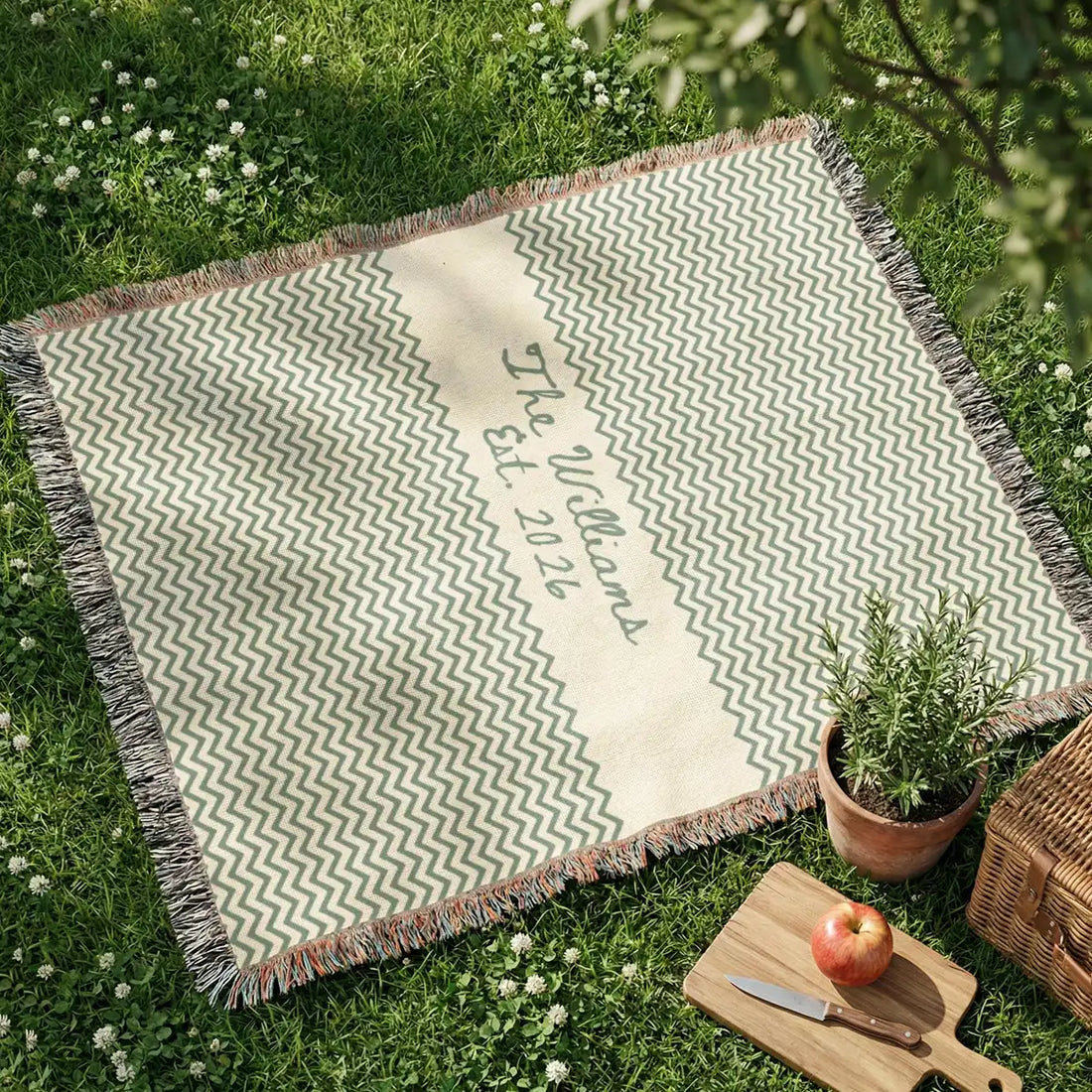 chevron custom family name personalized woven blanket hero 01