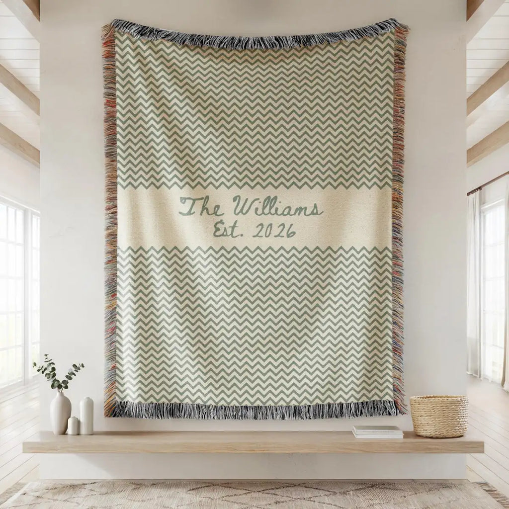 chevron custom family name personalized woven blanket info 01