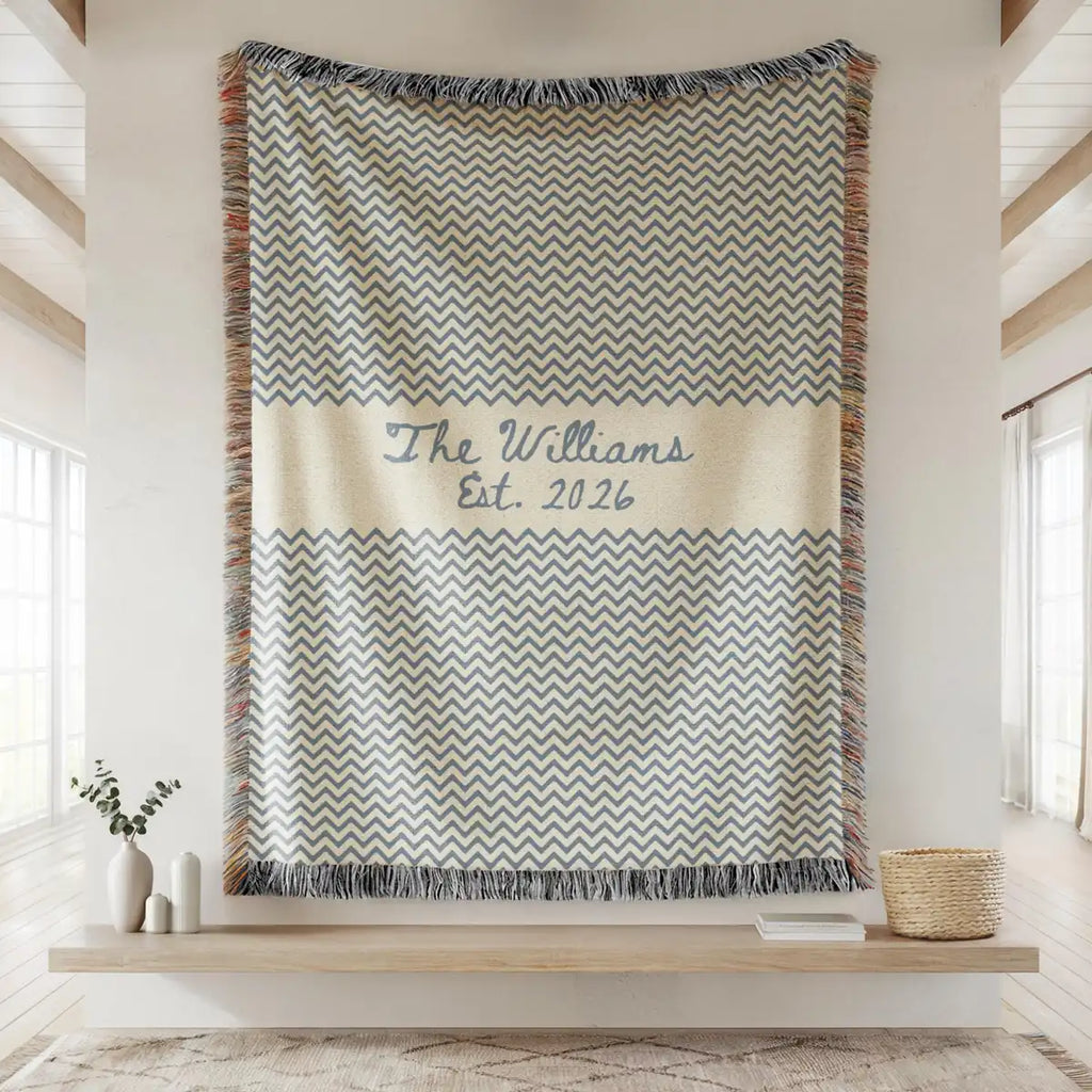 chevron custom family name personalized woven blanket sizechart 01