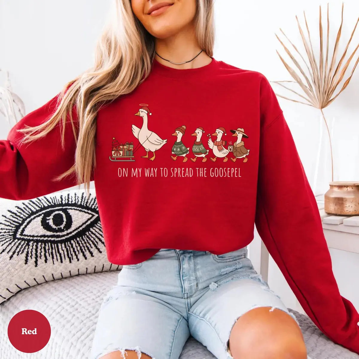 Christian Christmas Crewneck Sweatshirt hero view in Red.