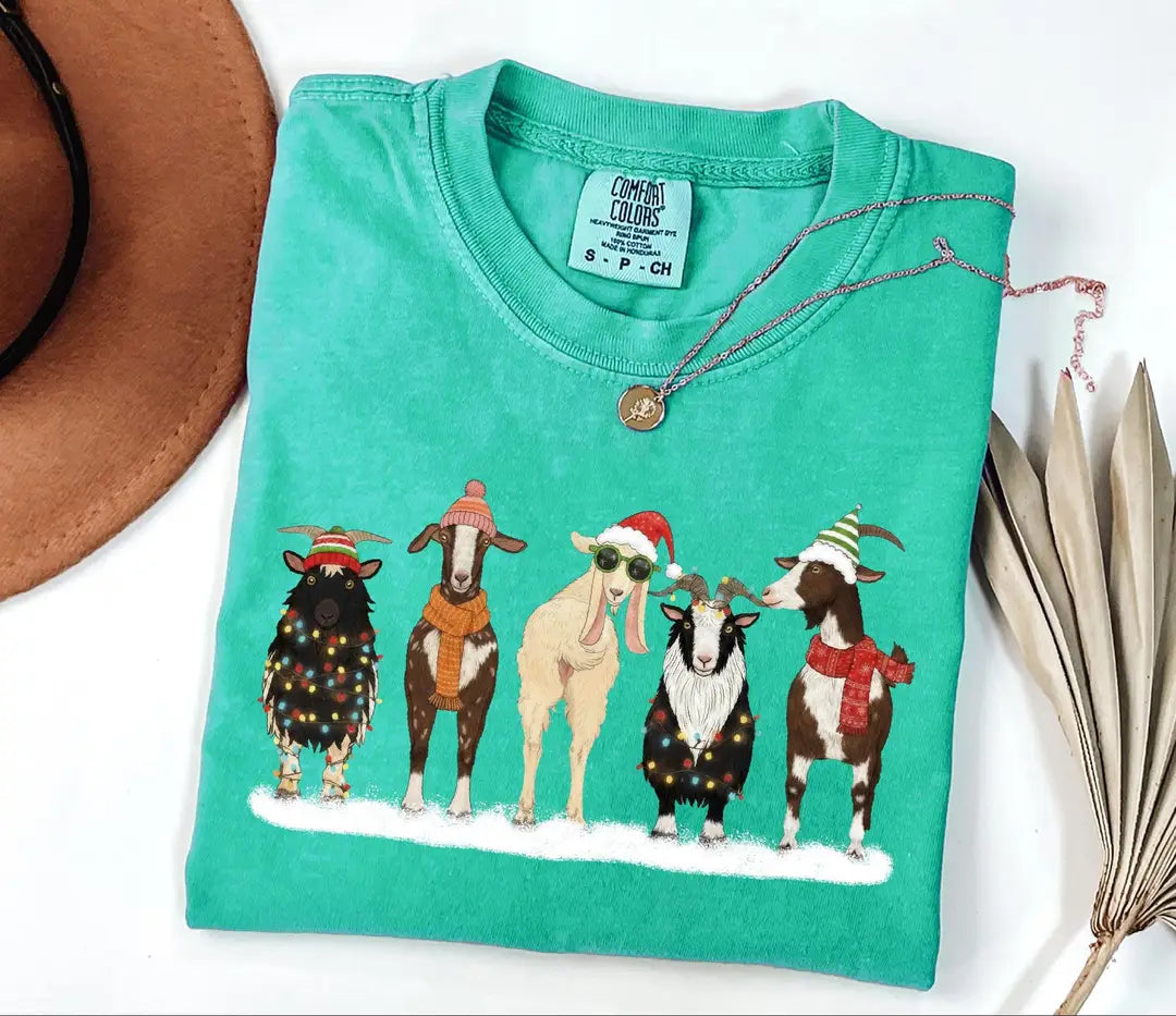 Christmas Animals graphic Comfort Colors T-shirt, additional product photograph.