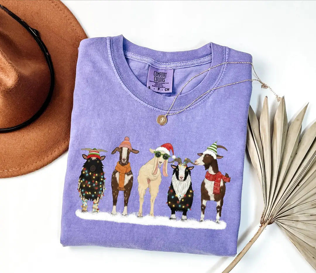 Christmas Animals graphic Comfort Colors T-shirt, additional product photograph.