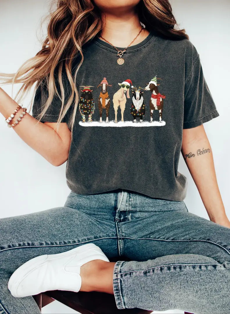 Christmas Animals graphic Comfort Colors T-shirt, additional product photograph.