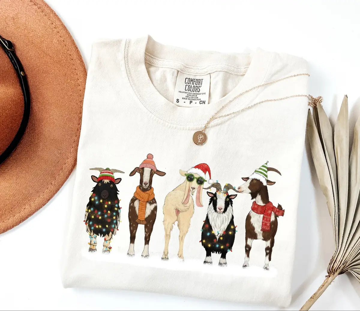 Christmas Animals graphic Comfort Colors T-shirt, additional product photograph.