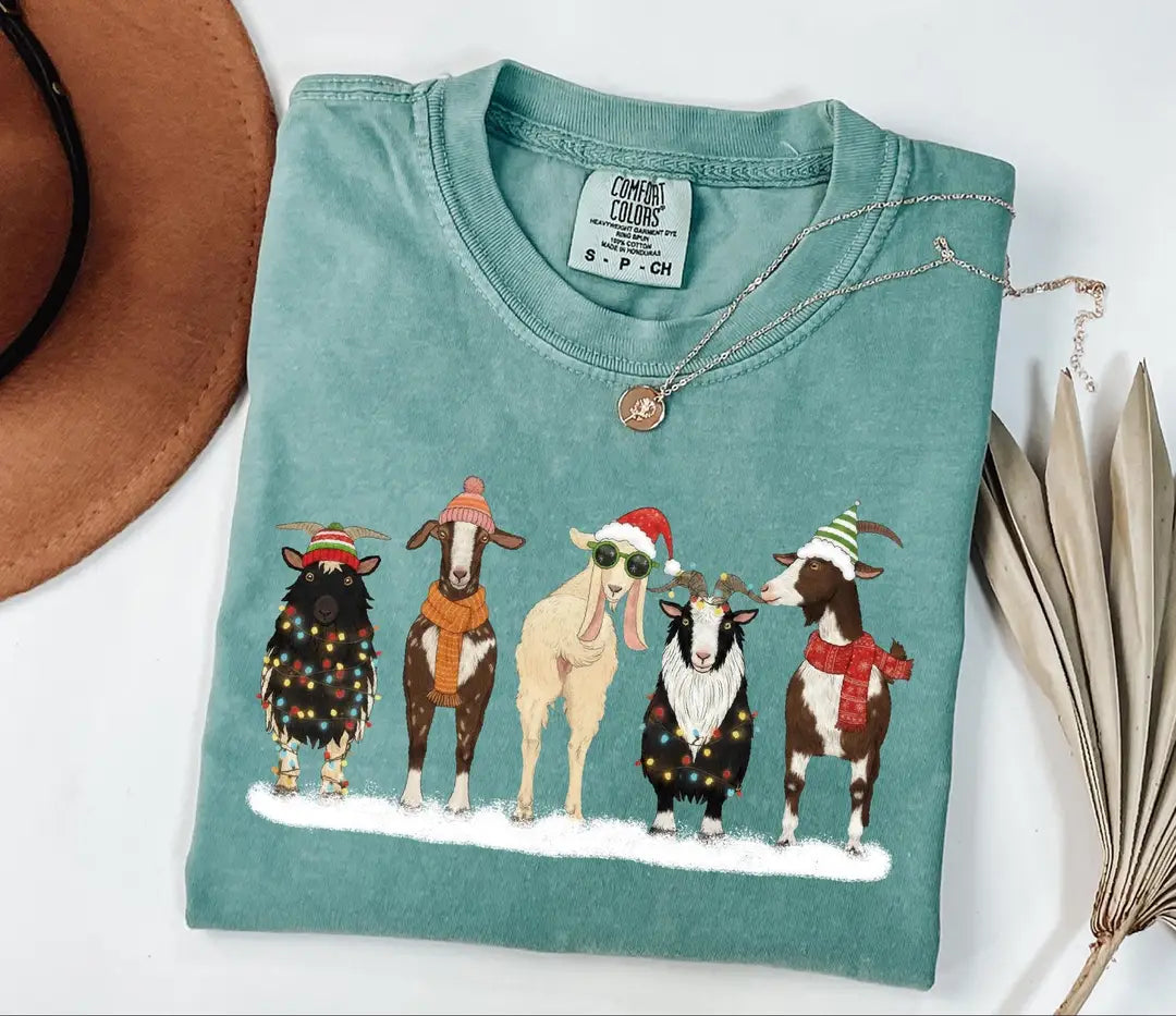 Christmas Animals graphic Comfort Colors T-shirt, additional product photograph.