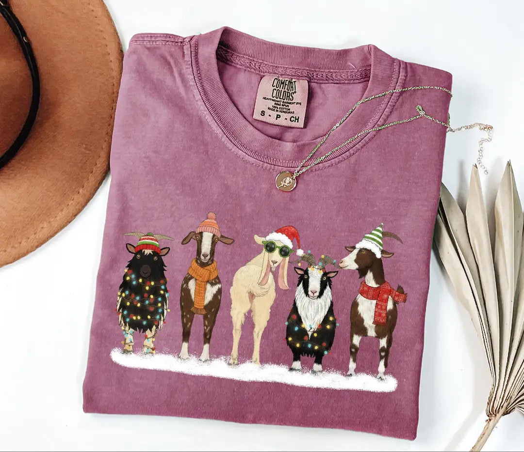 Christmas Animals graphic Comfort Colors T-shirt, additional product photograph.