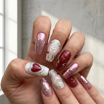 chrome cerise 3d coffin press on nails ribbon heart mockup 01