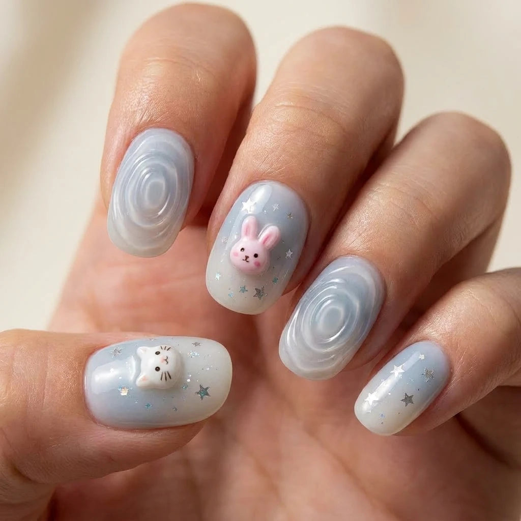 clear grey pink 3d oval short press on nails ripple bunny jelly mockup 01