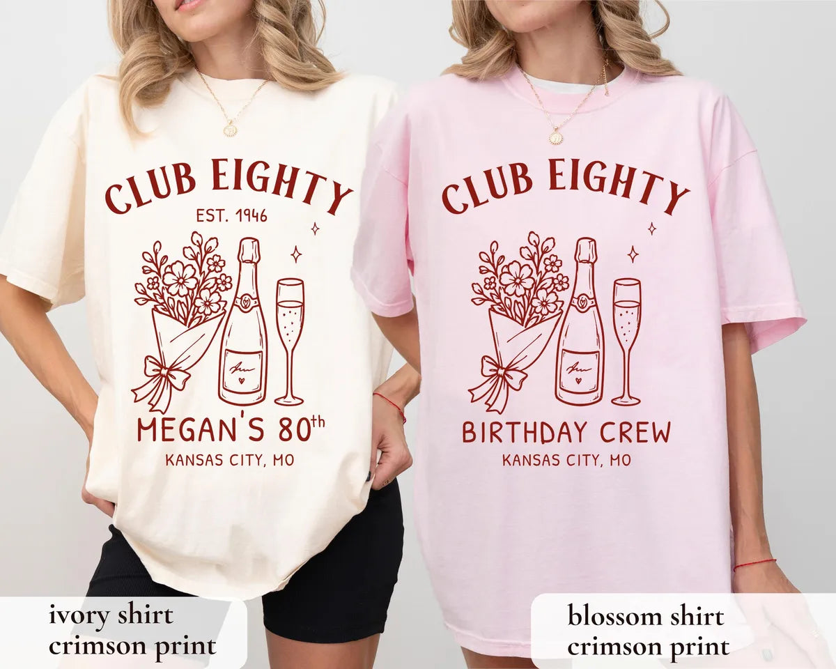 Club Eighty graphic Comfort Colors T-shirt, additional product photograph.