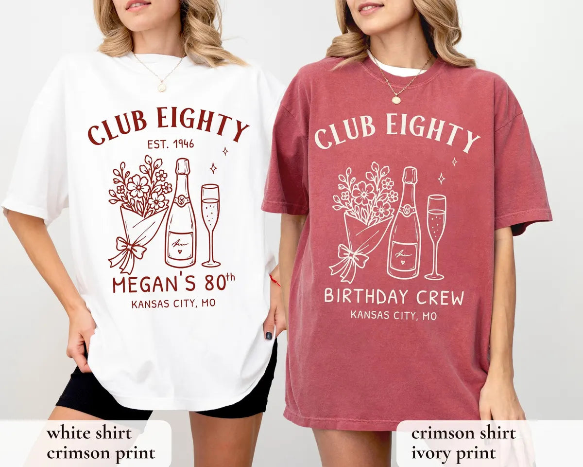 Club Eighty graphic Comfort Colors T-shirt, additional product photograph.