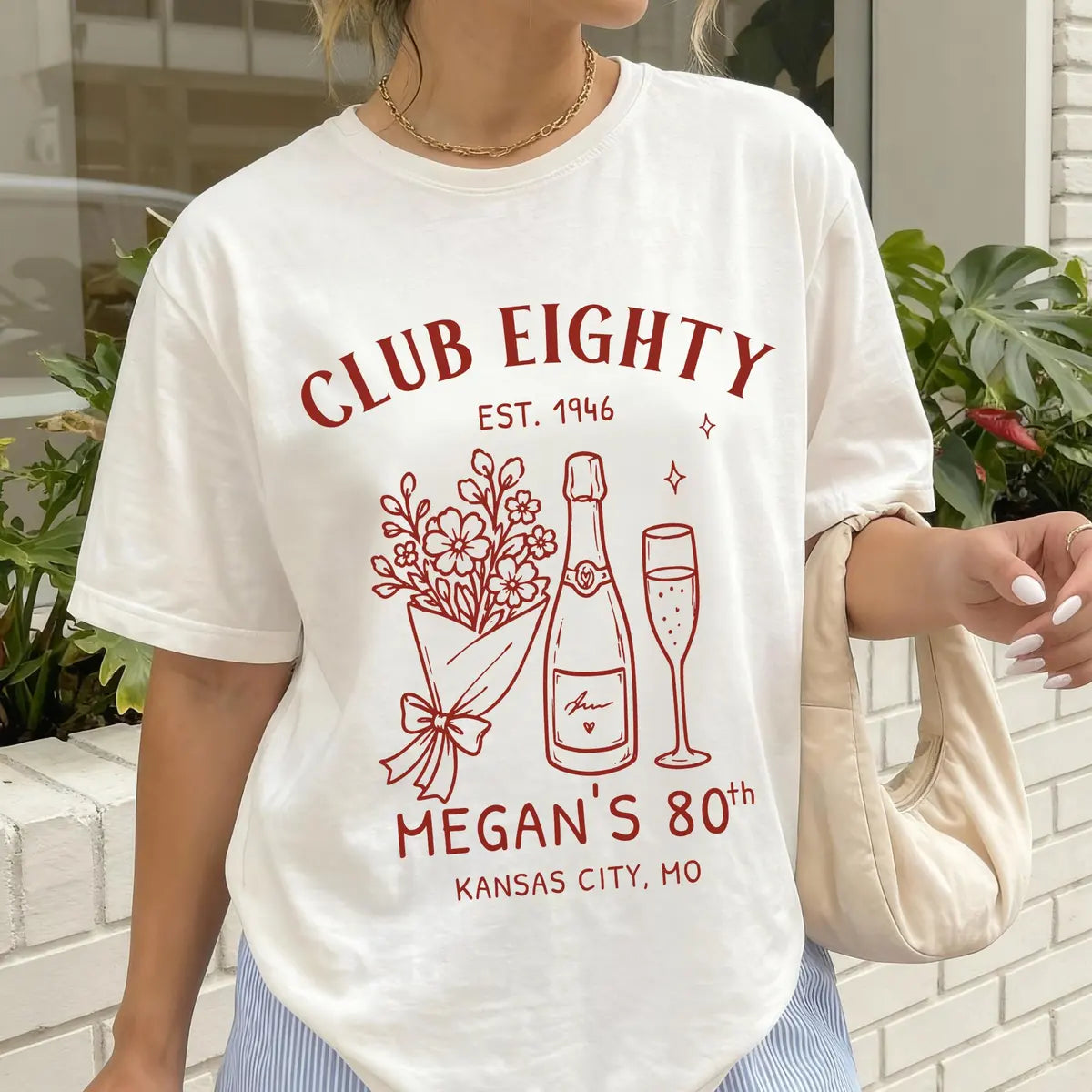 Club Eighty graphic Comfort Colors T-shirt in White, main product photograph.