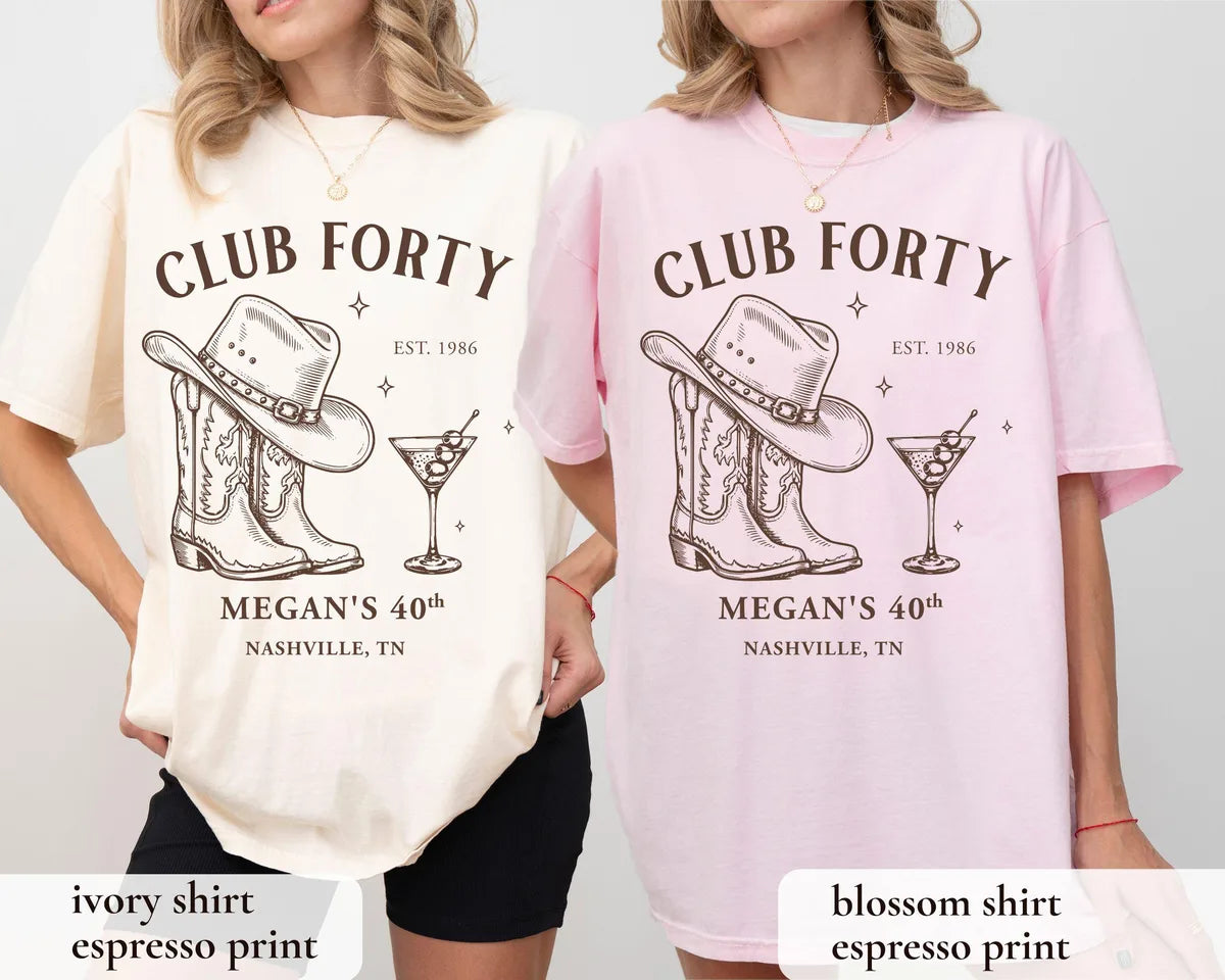 Club Forty Nashville graphic Comfort Colors T-shirt, additional product photograph.