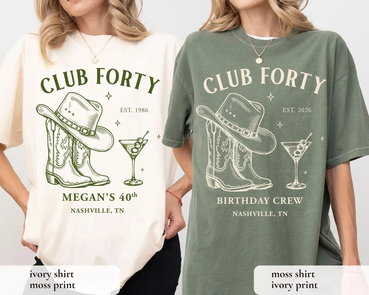 Club Forty Nashville graphic Comfort Colors T-shirt, additional product photograph.