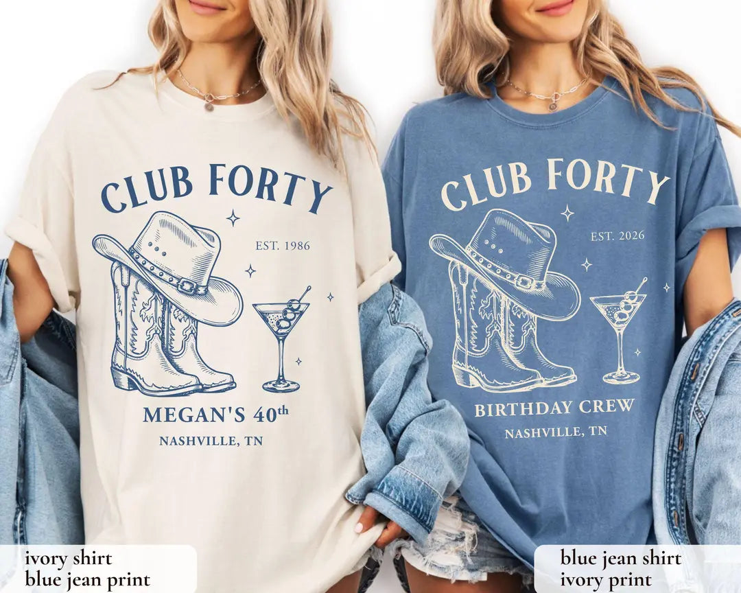 Club Forty Nashville graphic Comfort Colors T-shirt in Blue Jean, additional product photograph.