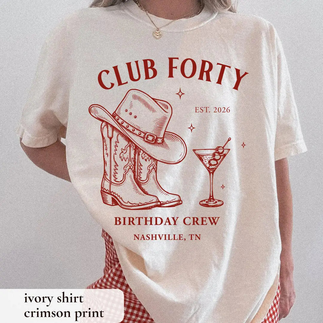 Club Forty Nashville graphic Comfort Colors T-shirt in Ivory, additional product photograph.