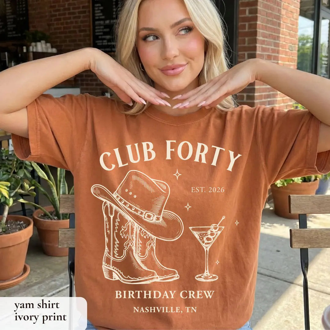 Club Forty Nashville graphic Comfort Colors T-shirt in Ivory, additional product photograph.