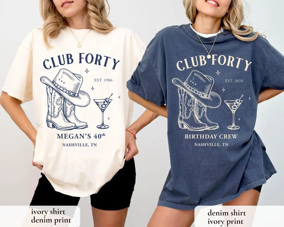 Club Forty Nashville graphic Comfort Colors T-shirt in Ivory, additional product photograph.