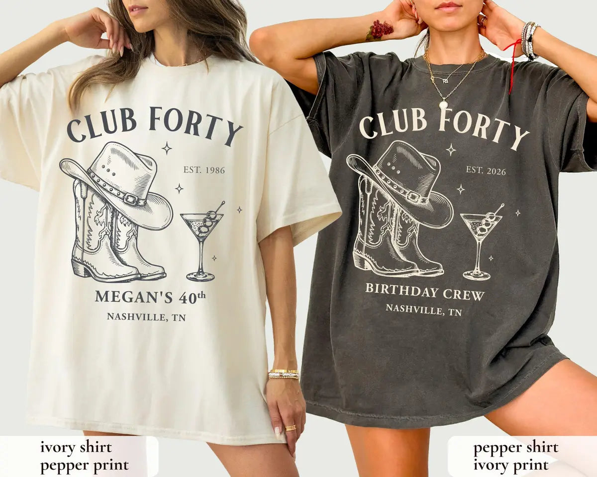 Club Forty Nashville graphic Comfort Colors T-shirt in Pepper, additional product photograph.