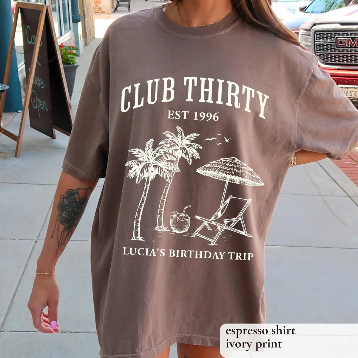 Club Thirty graphic Comfort Colors T-shirt in Espresso, additional product photograph.