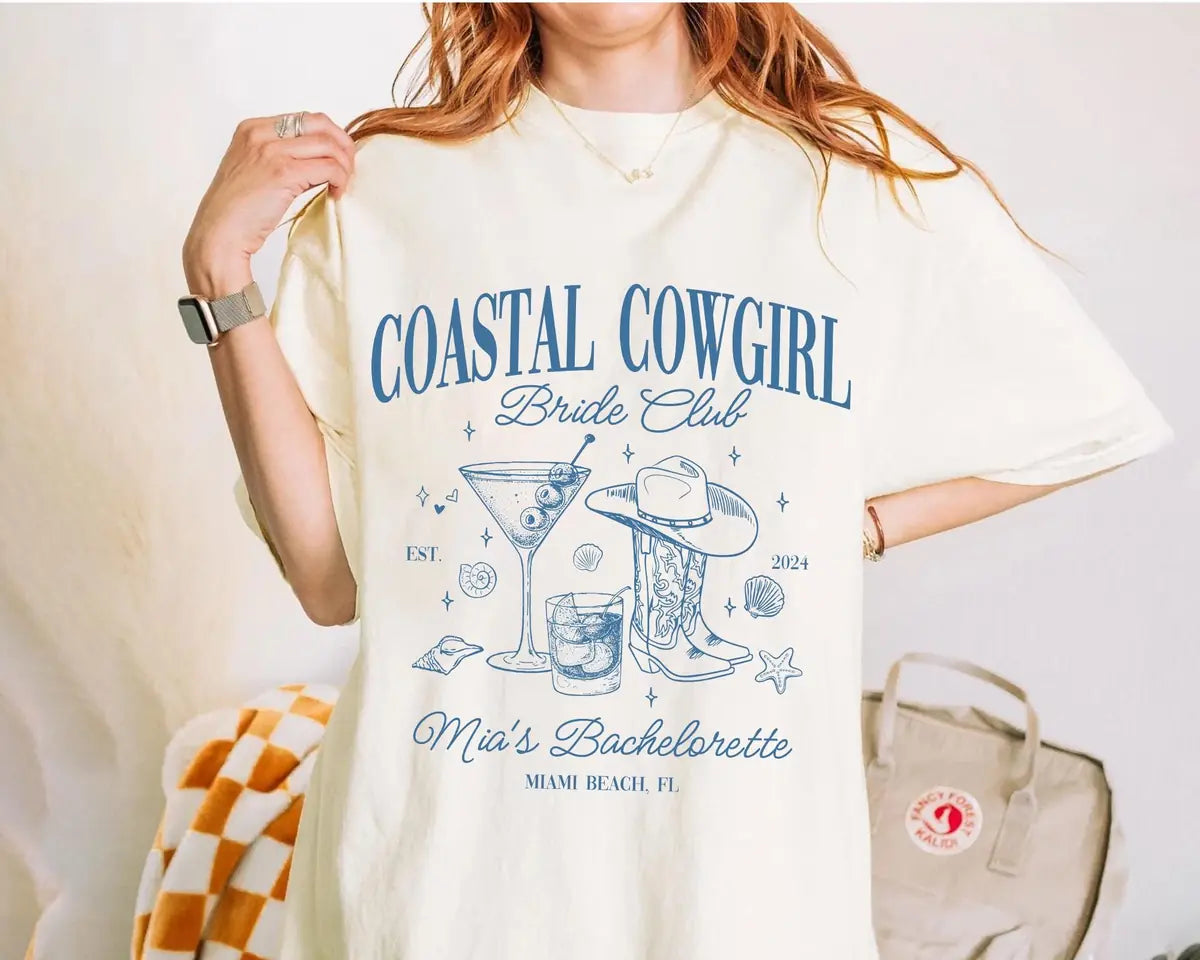 Social Club - Custom Location - Coastal Cowgirl Bachelorette Party Comfort Colors T-Shirt - Comfort Colors T-Shirt Mockup Image