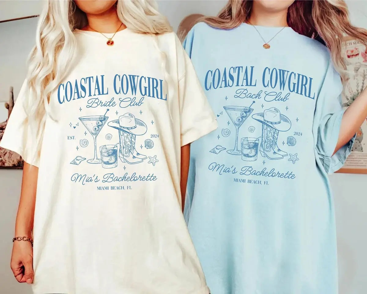 Social Club - Custom Location - Coastal Cowgirl Bachelorette Party Comfort Colors T-Shirt - Comfort Colors T-Shirt Mockup Image