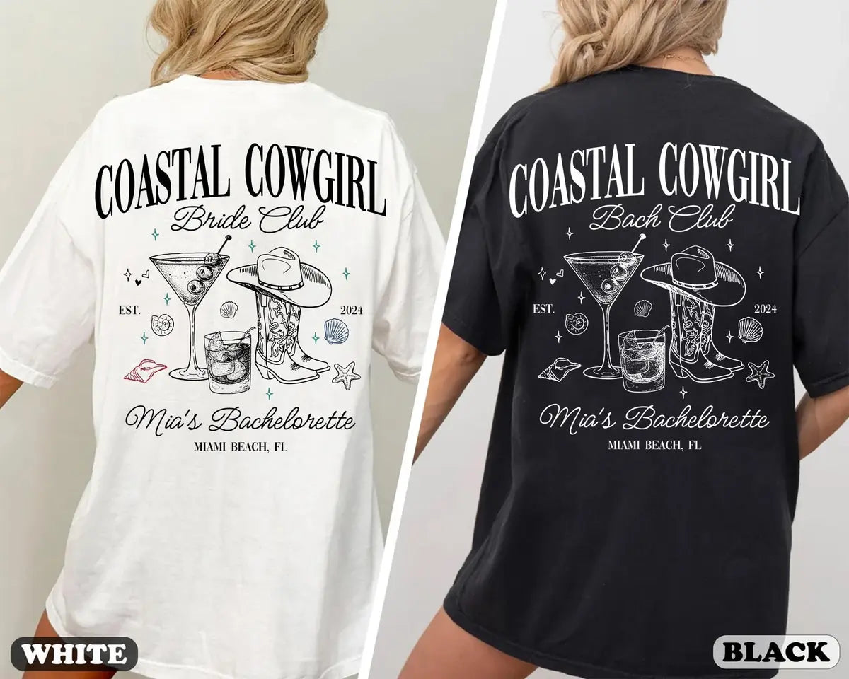 Social Club - Custom Location - Coastal Cowgirl Bachelorette Party Comfort Colors T-Shirt - Comfort Colors T-Shirt Mockup Image