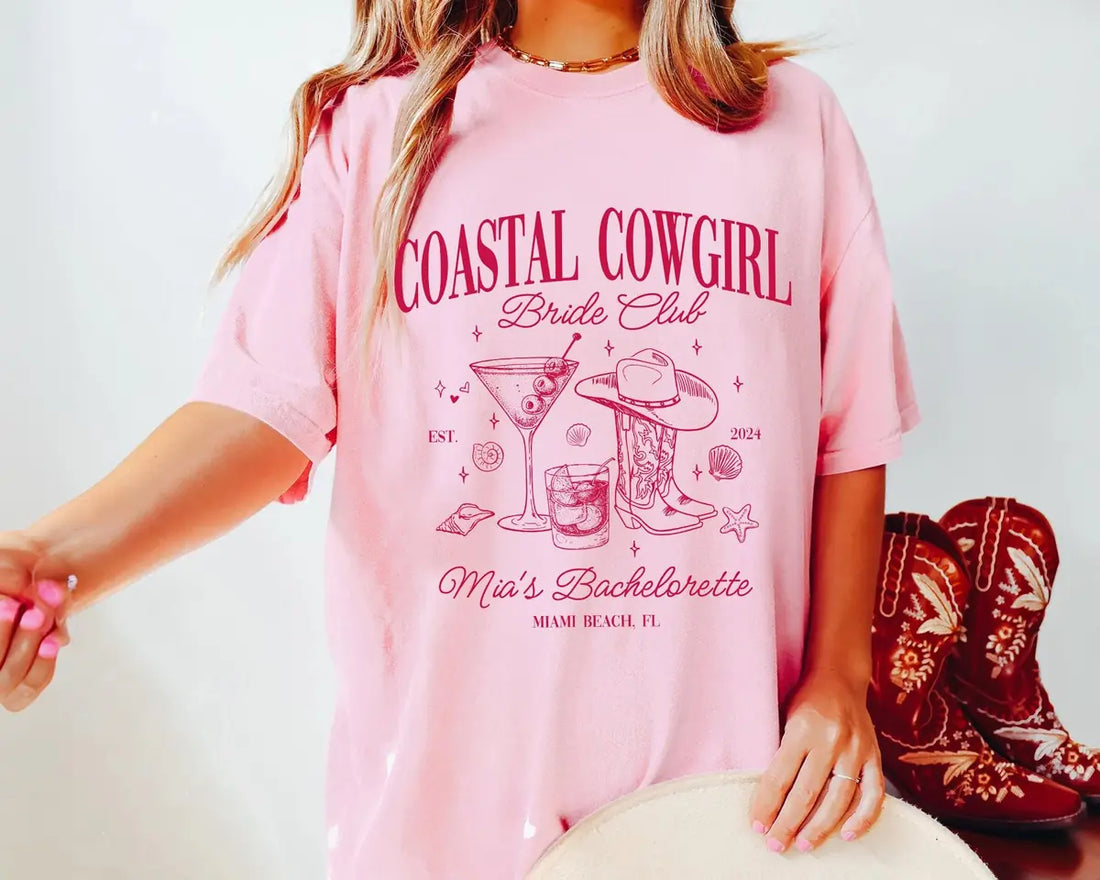 Social Club - Custom Location - Coastal Cowgirl Bachelorette Party Comfort Colors T-Shirt - Comfort Colors T-Shirt Mockup Image