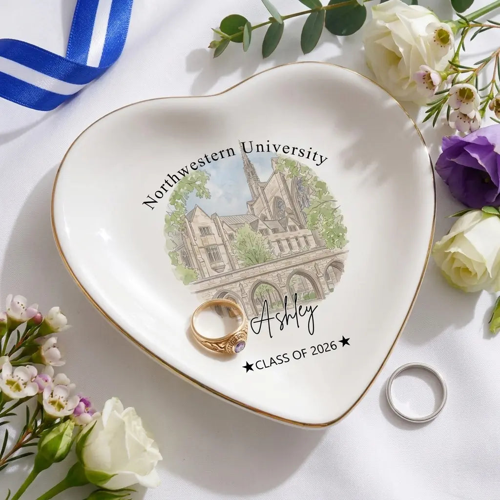 Custom photo graduation ring dish displayed elegantly