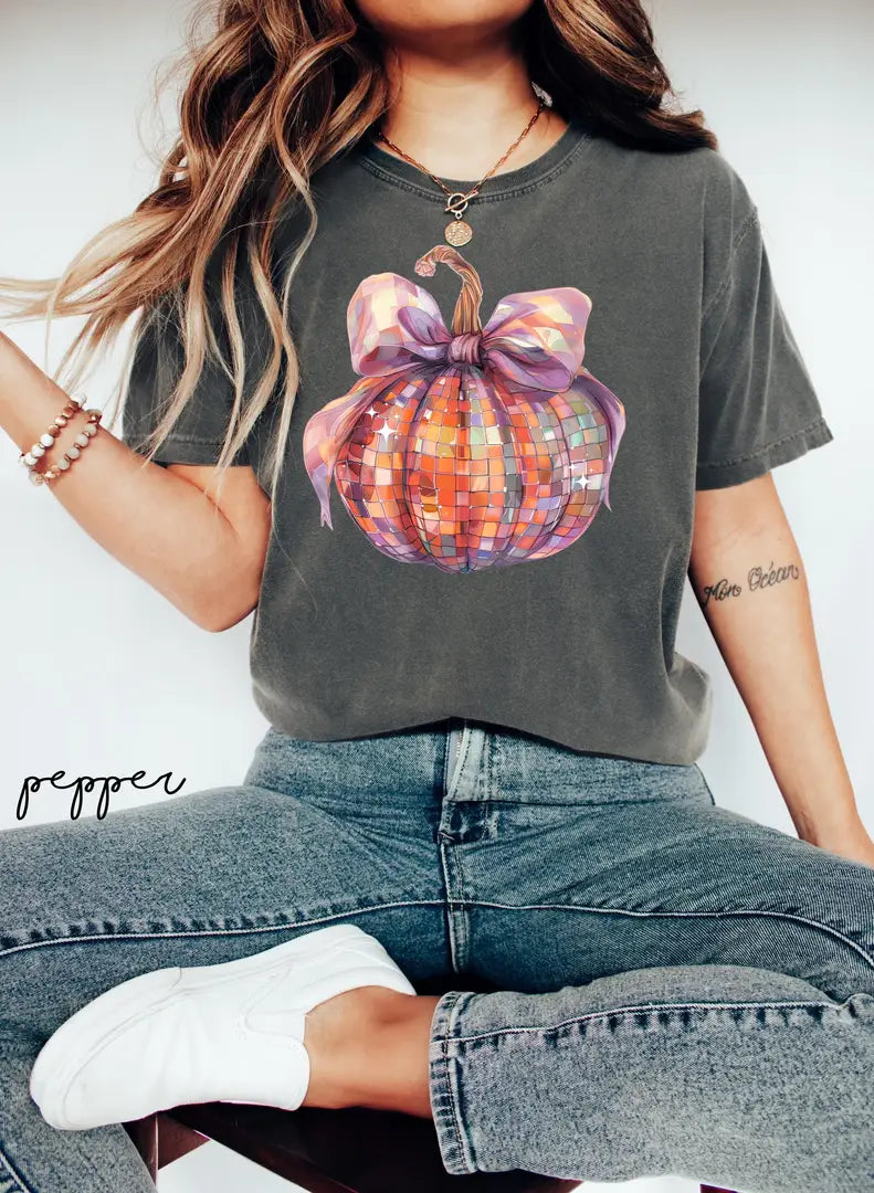 Coquette Fall graphic Comfort Colors T-shirt, additional product photograph.