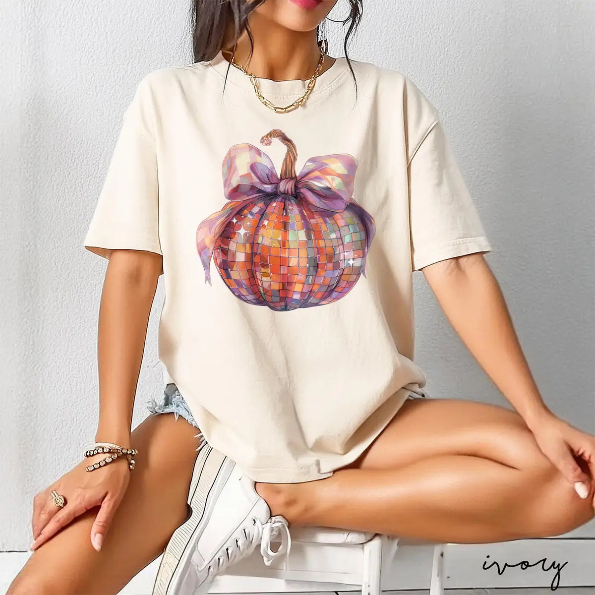 Coquette Fall graphic Comfort Colors T-shirt, additional product photograph.