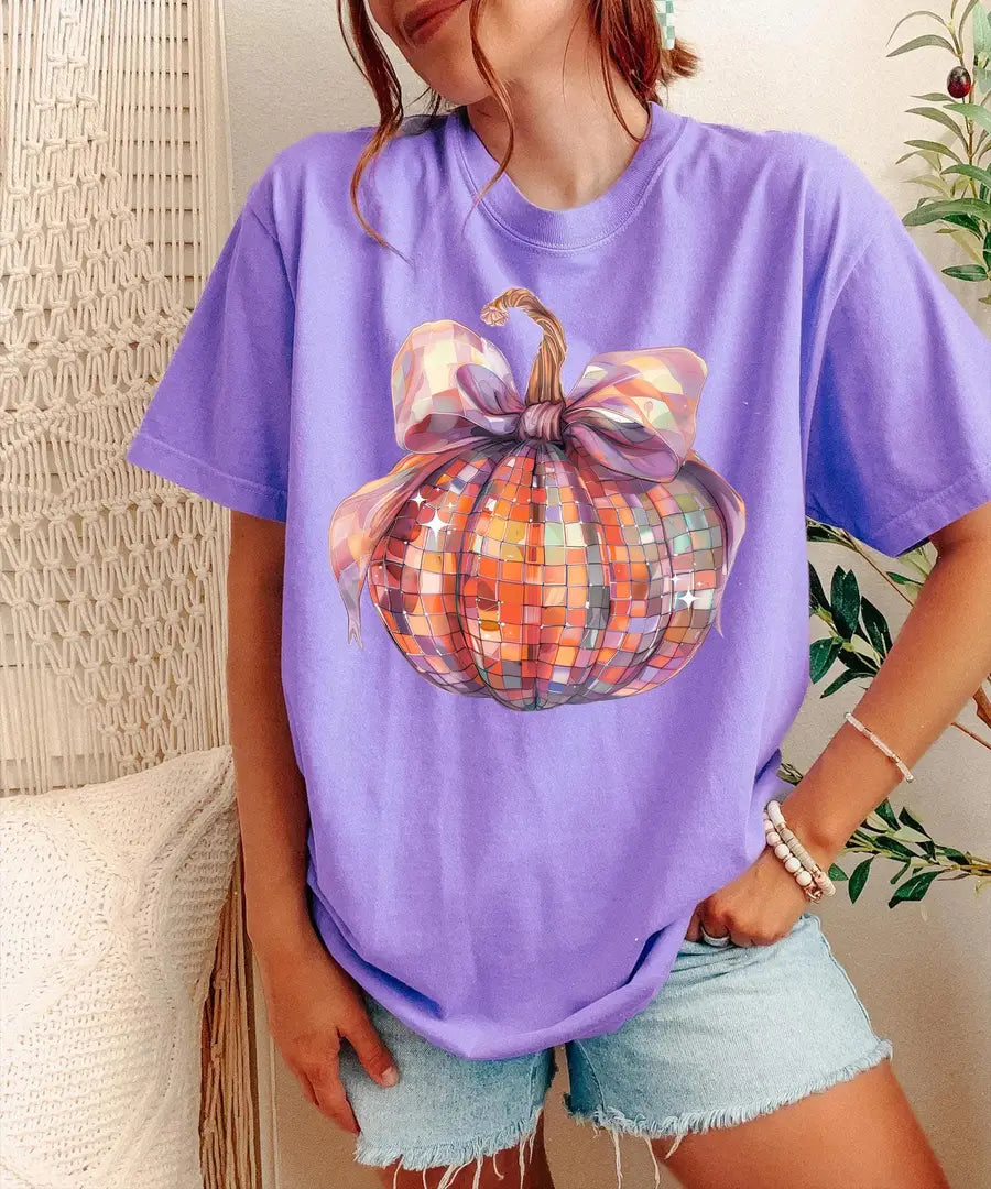 Comfort Colors T-shirt with Coquette Fall printed design, featured shirt mockup.
