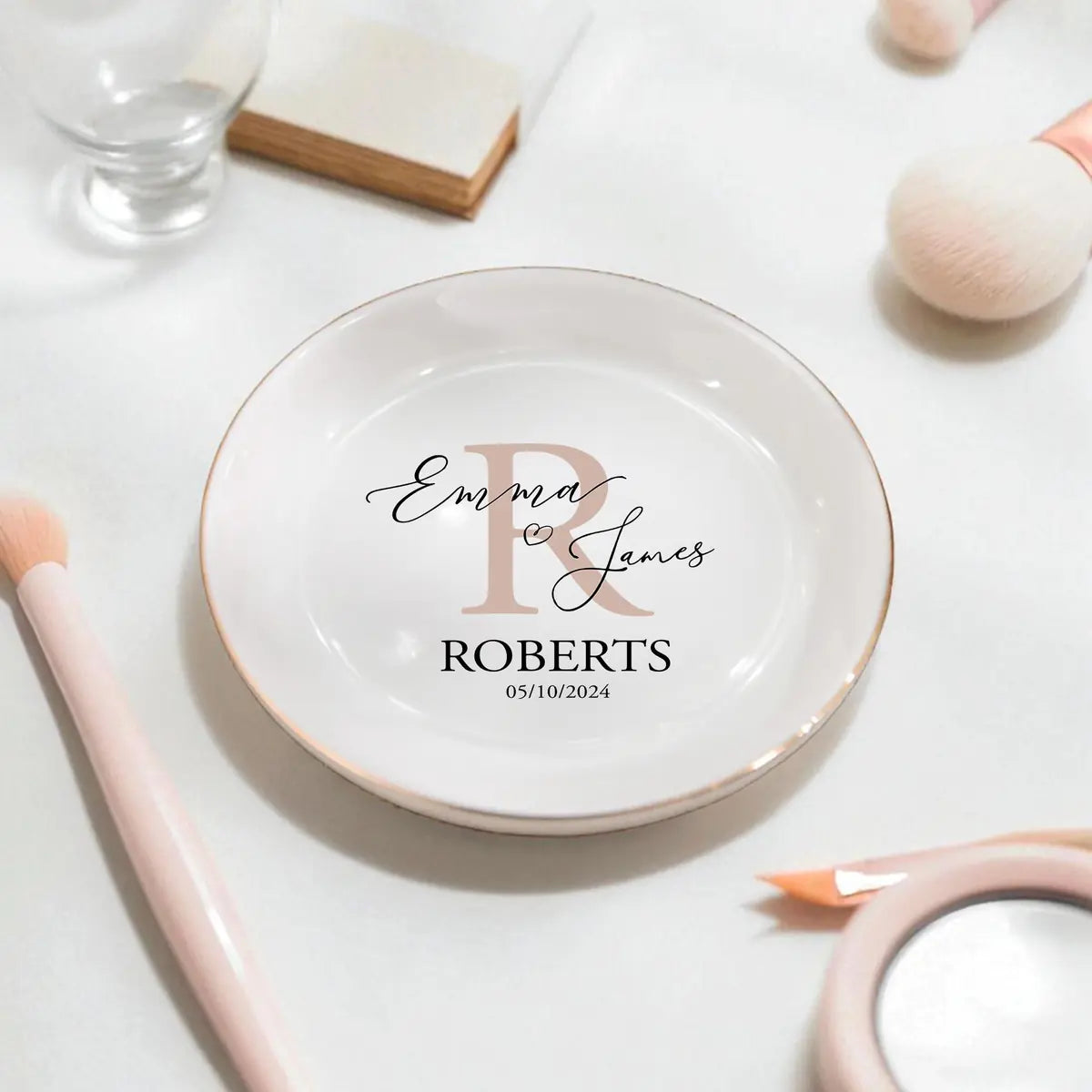 Custom Couple Name Ring Dish, Engagement Gift, His and Hers Jewelry Dish, Wedding Ring Holder, Anniversary Keepsake variant