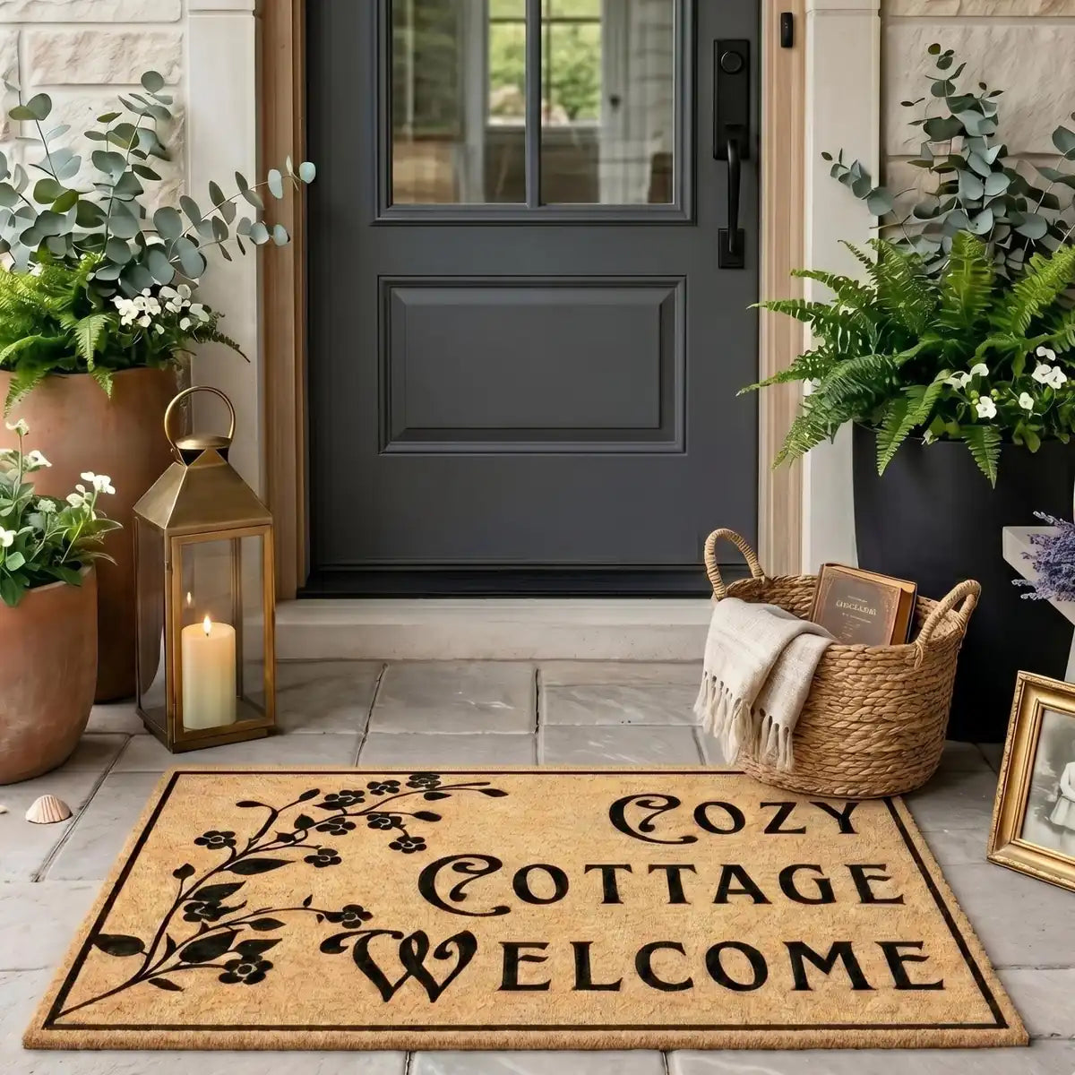 cozy cottage floral rustic farmhouse personalized doormat detail 03