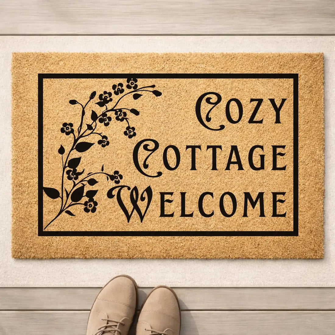 cozy cottage floral rustic farmhouse personalized doormat lifestyle 02