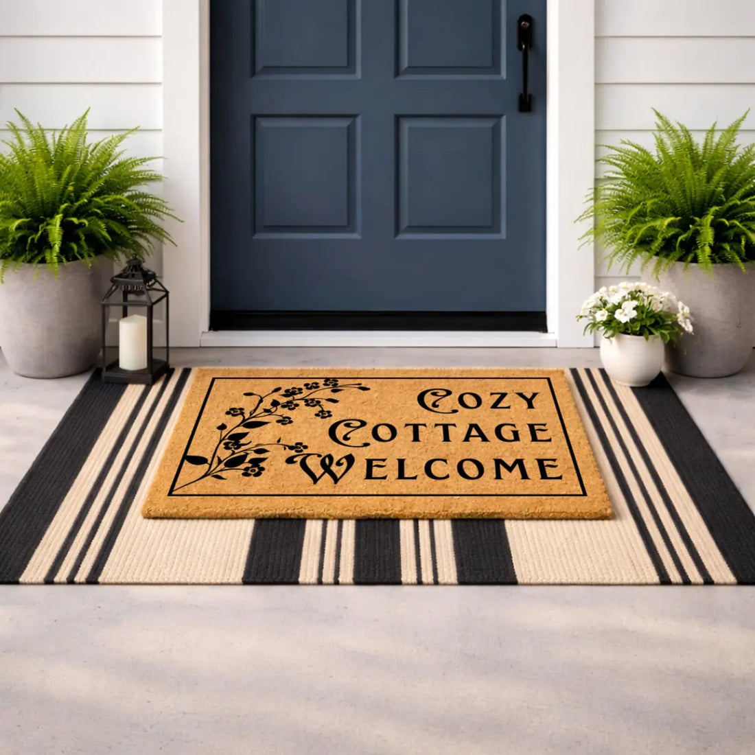 cozy cottage floral rustic farmhouse personalized doormat lifestyle 02