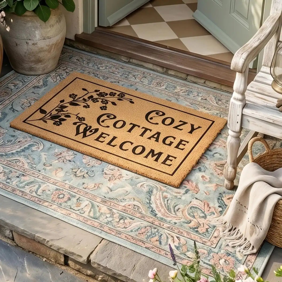 cozy cottage floral rustic farmhouse personalized doormat size chart 05