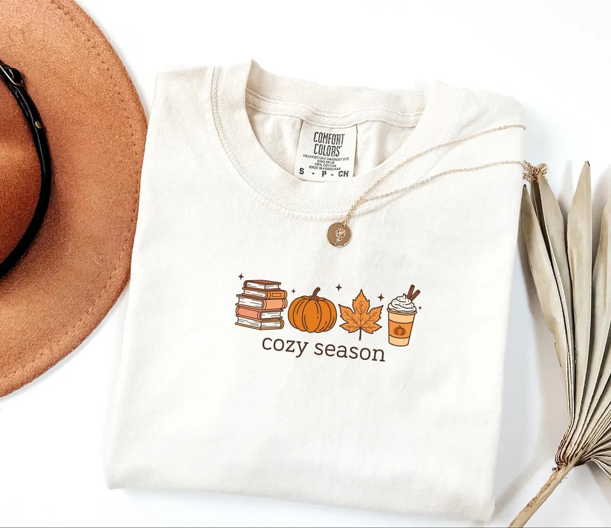 Cozy Season graphic Comfort Colors T-shirt, additional product photograph.