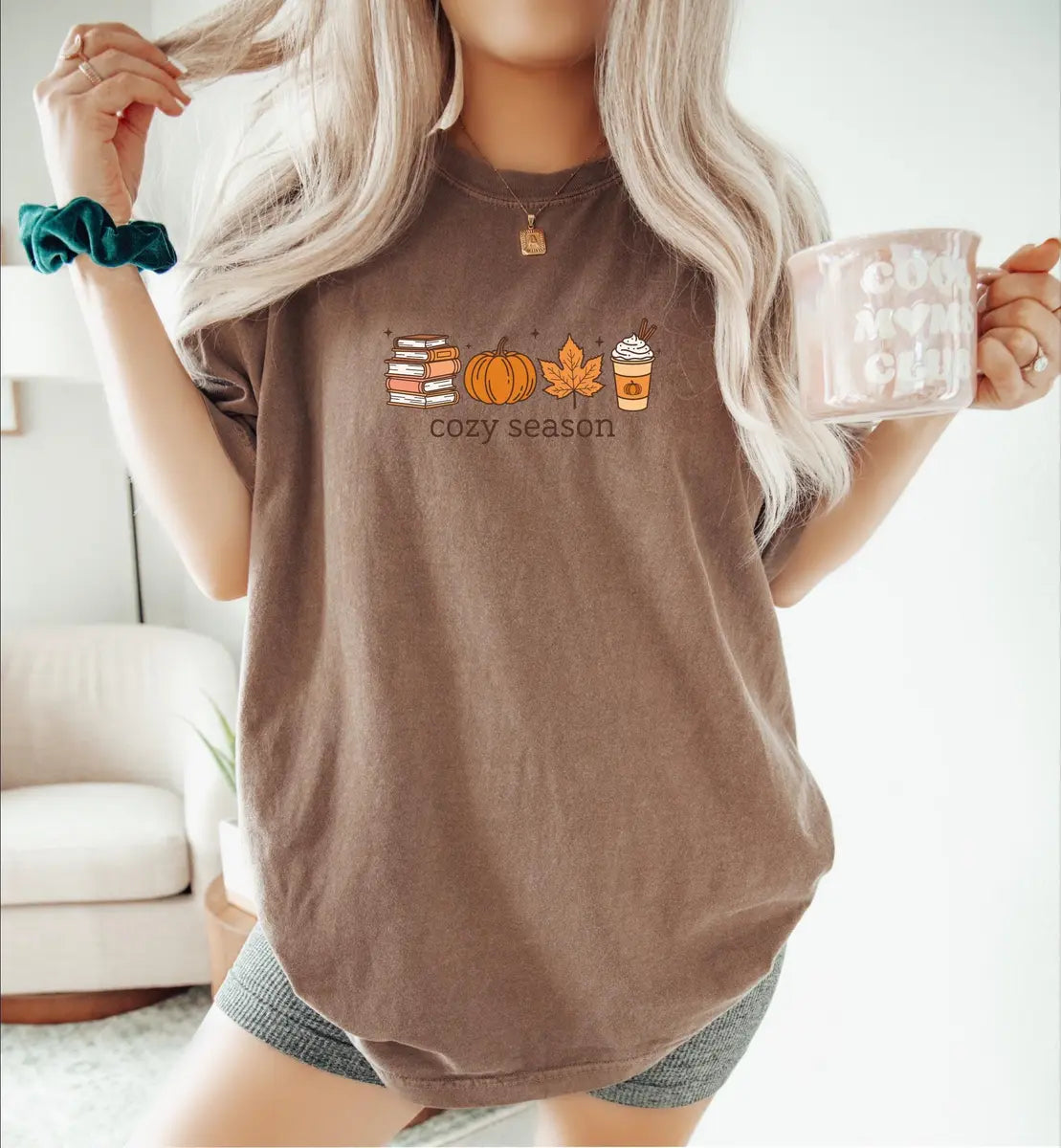 Cozy Season graphic Comfort Colors T-shirt, additional product photograph.