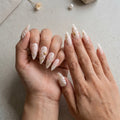 cream floral 3d stiletto long press on nails white lily shell mockup 01