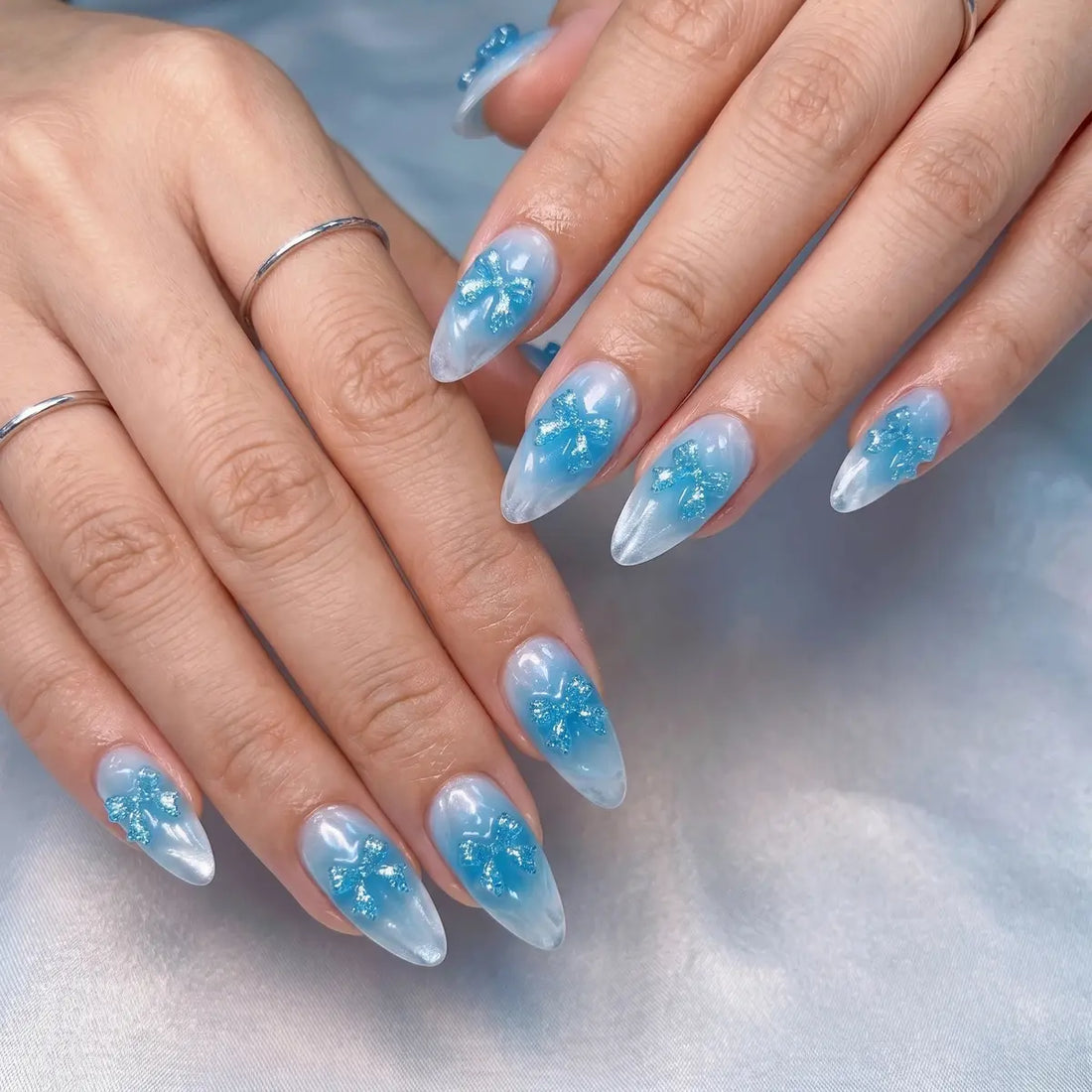 crystal blue 3d almond press on nails glitter ribbon bow mockup 01