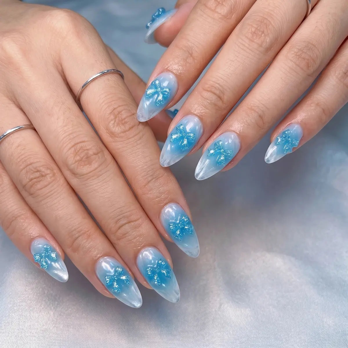 crystal blue 3d almond press on nails glitter ribbon bow mockup 01