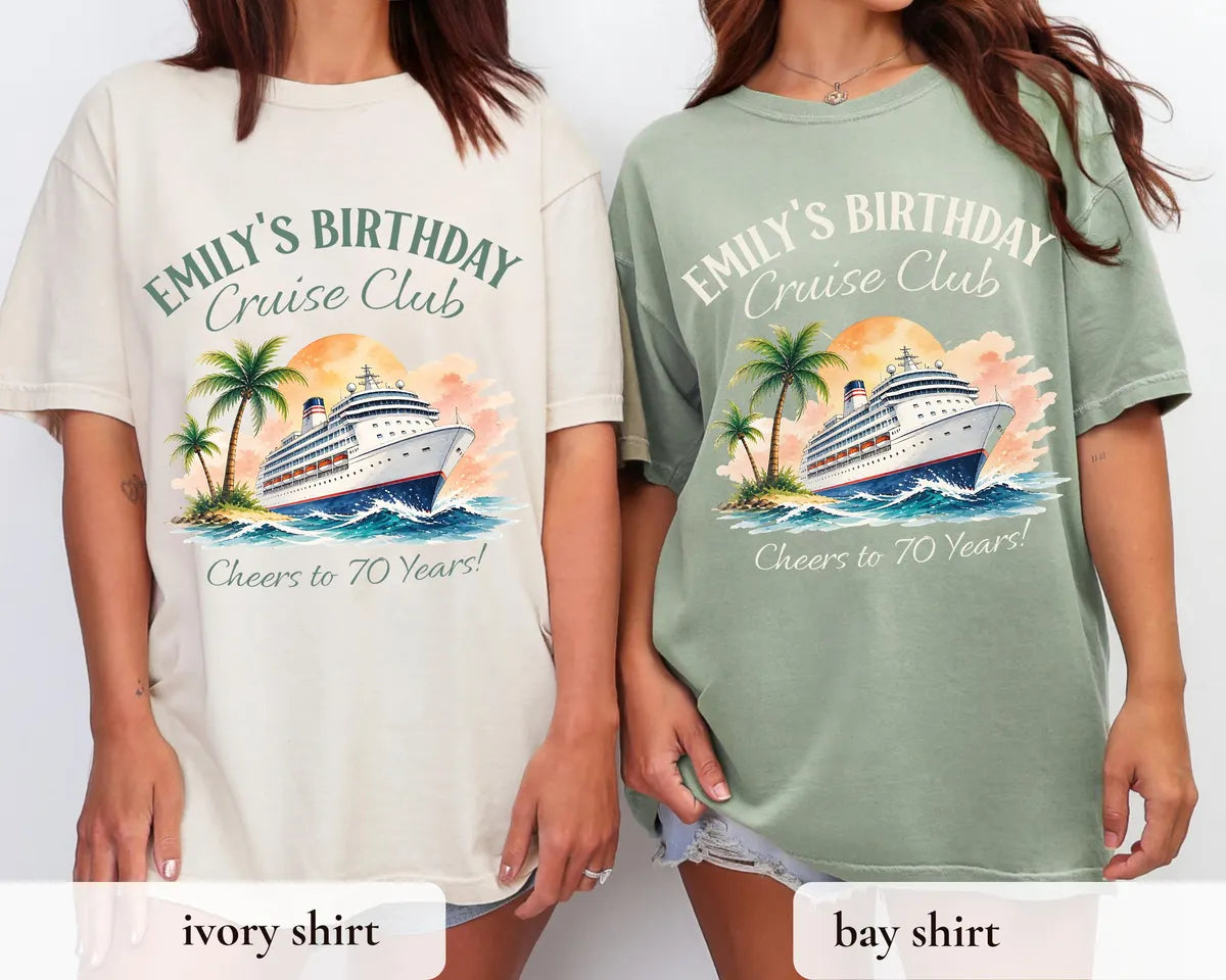 Custom Cruise Birthday graphic Comfort Colors T-shirt, additional product photograph.