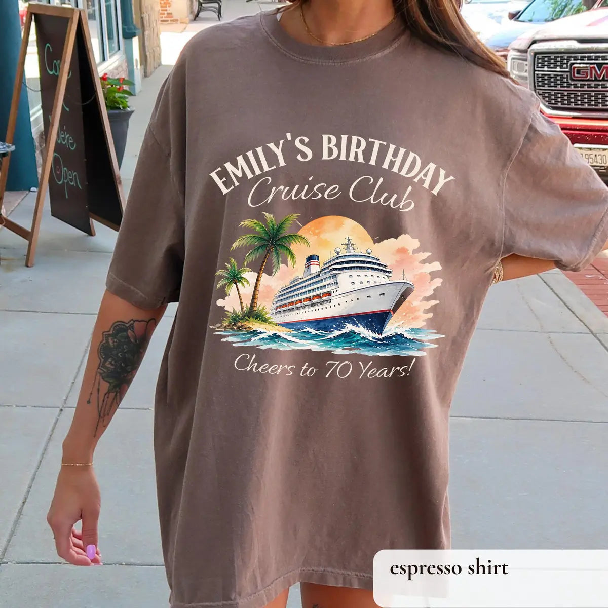 Custom Cruise Birthday graphic Comfort Colors T-shirt in Espresso, additional product photograph.