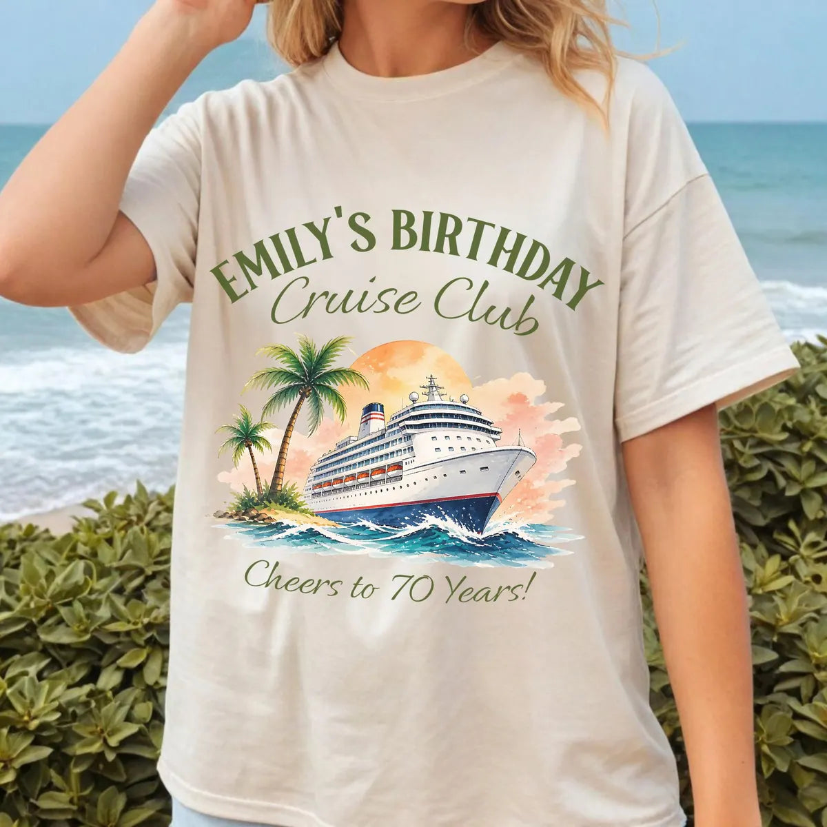 Comfort Colors T-shirt with Custom Cruise Birthday celebration design, featured shirt mockup.