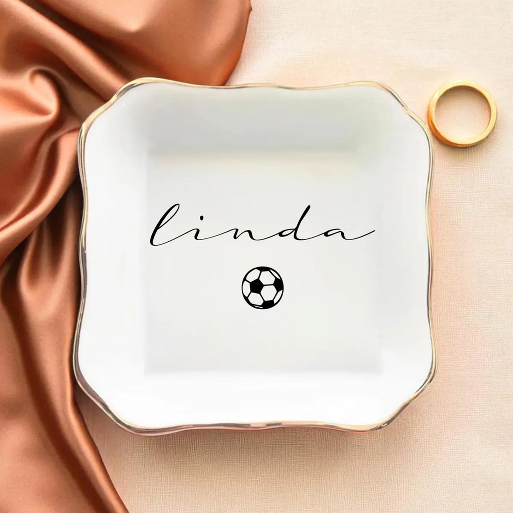 Custom Soccer Ring Dish, Soccer Ring Dish, Sports Engagement Gift, Sports Lover Gift, Football Jewelry Holder, Soccer Team Gi