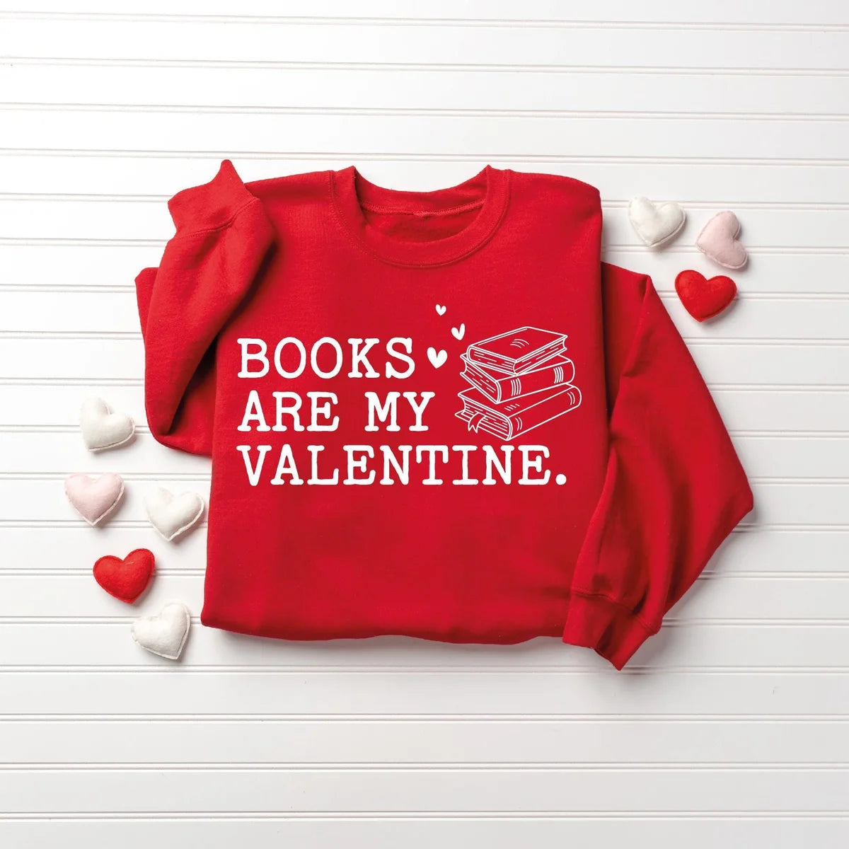 Cute Books Lover Valentines Crewneck Sweatshirt alternate product view.