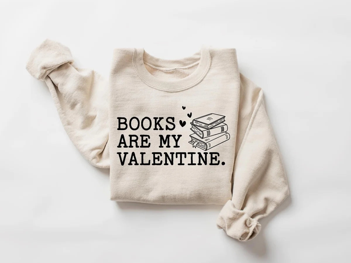 Cute Books Lover Valentines Crewneck Sweatshirt alternate product view.