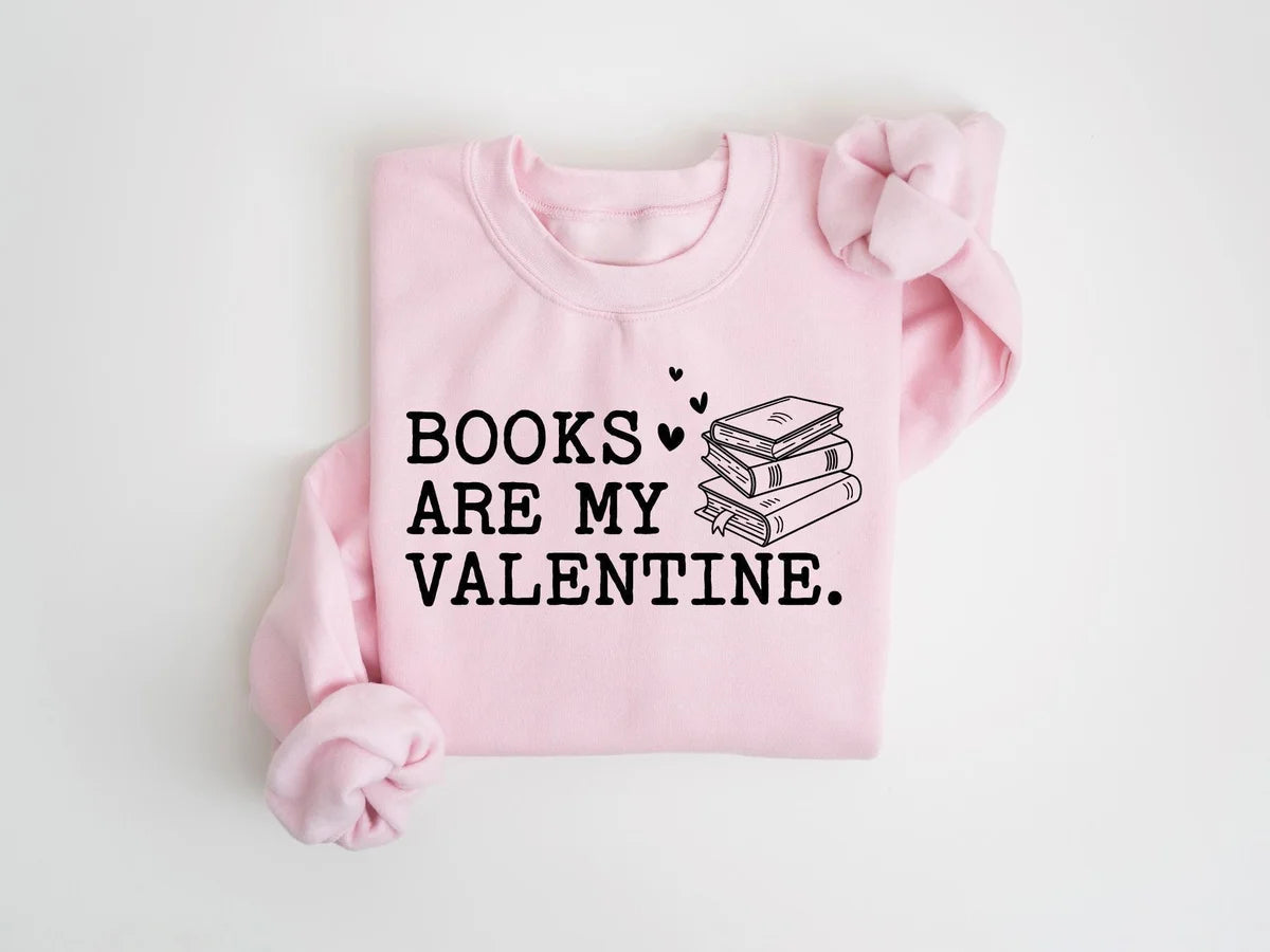 Cute Books Lover Valentines Crewneck Sweatshirt alternate product view.